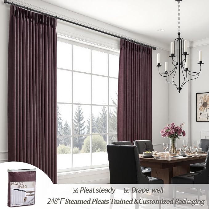 PleatedDrapes Purple Double Layer Linen Blackout Curtains 40 x 102 Inches Long - Image 6