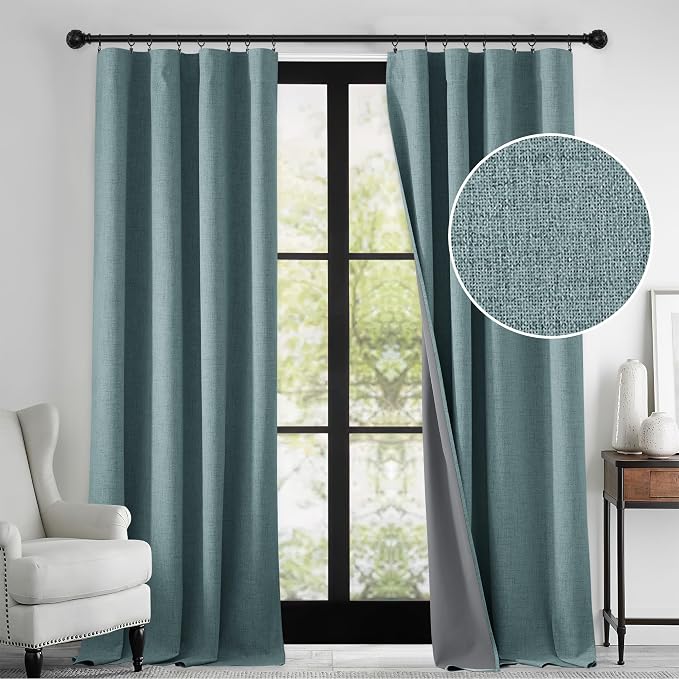 RYB HOME 100% Blackout Linen Textured Curtains 84 inches Long, Thermal by RYBHOME