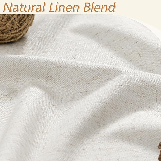Beige White 100% Blackout Linen Curtains 98 Inch Length 2 Panels Set - Image 6