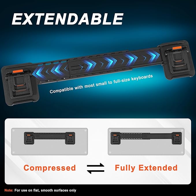 MEKASS Computer Keyboard Stand for Desktop, Adjustable Keyboard Riser, Extendable Holder, Non Slip, Ergonomic Office Desk Accessories for Flat-Back Keyboard Only (Blue)