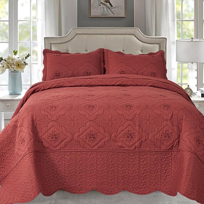 Cmfshape Floral Embroidery Quilt Set, 3 Pieces King Quilt Bedding Set, Classic by cmfshape-quiltset