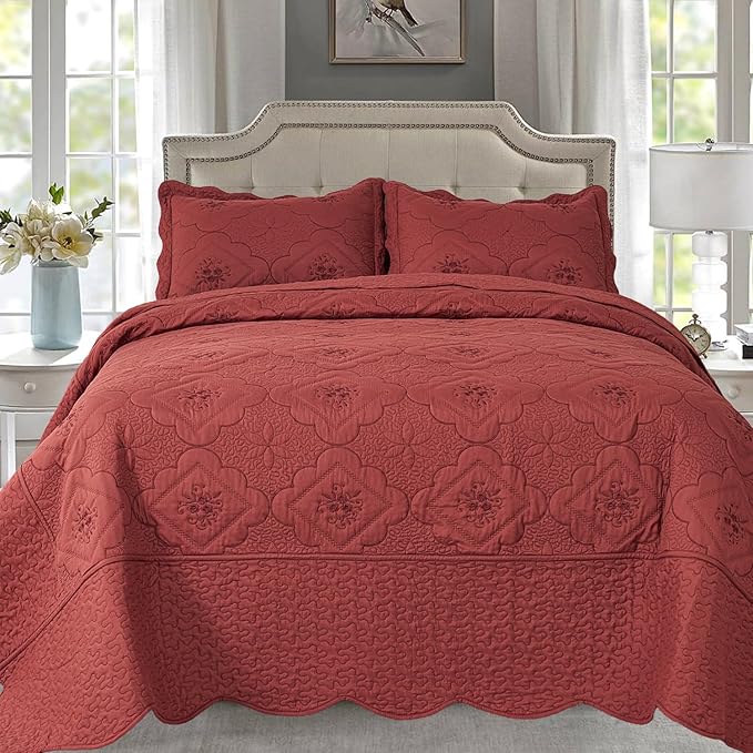 Cmfshape Floral Embroidery Quilt Set, 3 Pieces Queen Quilt Bedding Set by cmfshape-quiltset