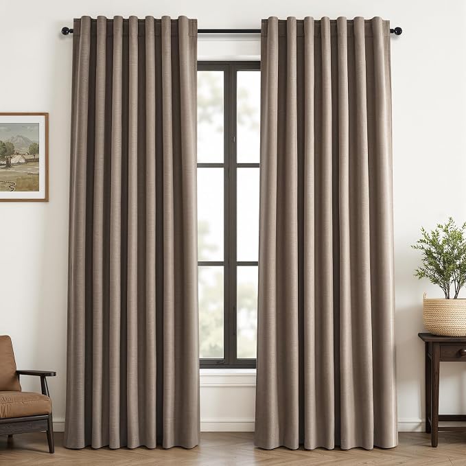 Topfinel 92 inch Long 100% Blackout Drapes 2 Panels Linen Texture Curtains Warm by Topfinel