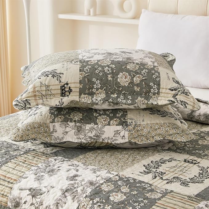 Cmfshape Floral Quilt King, 3 Piece Bird Pattern Bedspread Set, Country Quilted - Image 7