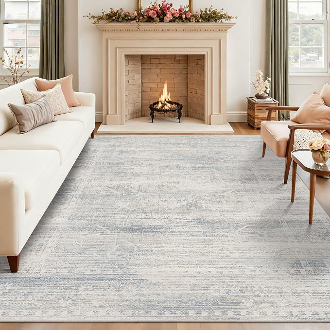 Latte&Fog Vintage Blue Rugs for Living Room, Washable Vintage 6x9 Area Rugs | - Image 3
