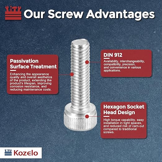 Kozelo 50pcs Socket Head Cap Screws - [M5-0.8 x 18mm] 304 Stainless Steel Allen Socket Drive for Electrical Motor 3D Printing Fan Engine Replacement Use, Silver
