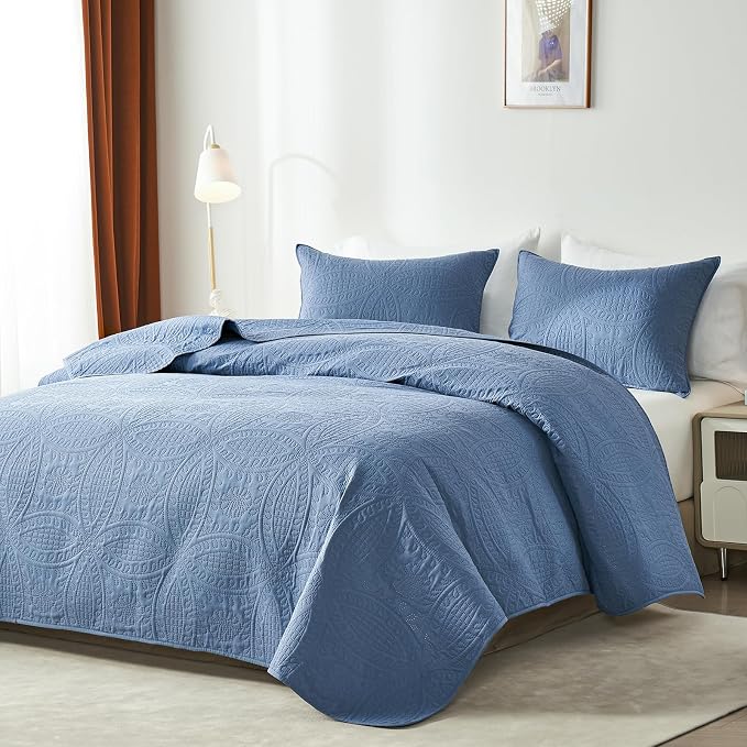 akkialla Twin Quilt Bedding Set, Bluish Grey Ultrasonic Quilt Set, Lightweight - Image 2