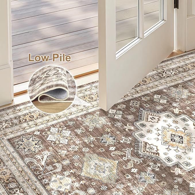 cotiled 3x5 Area Rug for Living Room, Traditional, Dark Brown | Washable Soft - Image 4