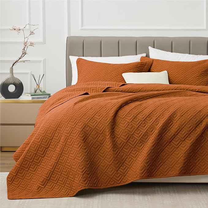 EXQ Home Twin Quilt Set Lightweight Squares Pattern Umber Bedding Set | Soft by EXQHomeTexitleCoLtd