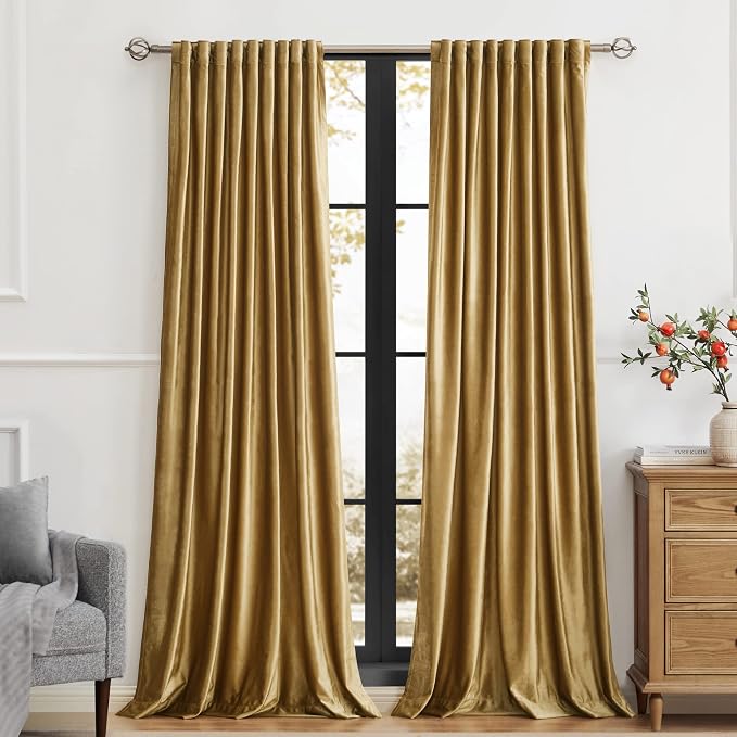 Gold Velvet Curtains 120 inch Long by PRIMROSE