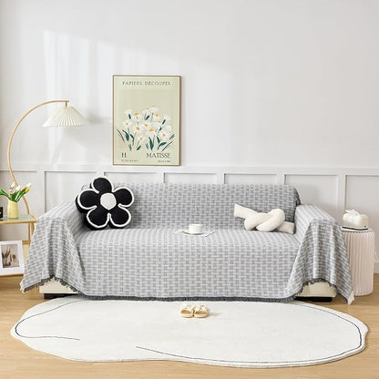 Grey Couch Cover Blanket Cute Geometrical Jacquard Washable Sofa Cover for Extra Large Furniture for 3 Cushion Sofa L Shaped Sectional Couch Blanket 71"x 134"