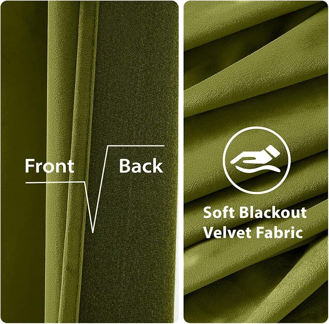 MIULEE Velvet Curtains Moss Green 52 x 90 Inch Length Set of 2 | Grommet Drapes - Image 3
