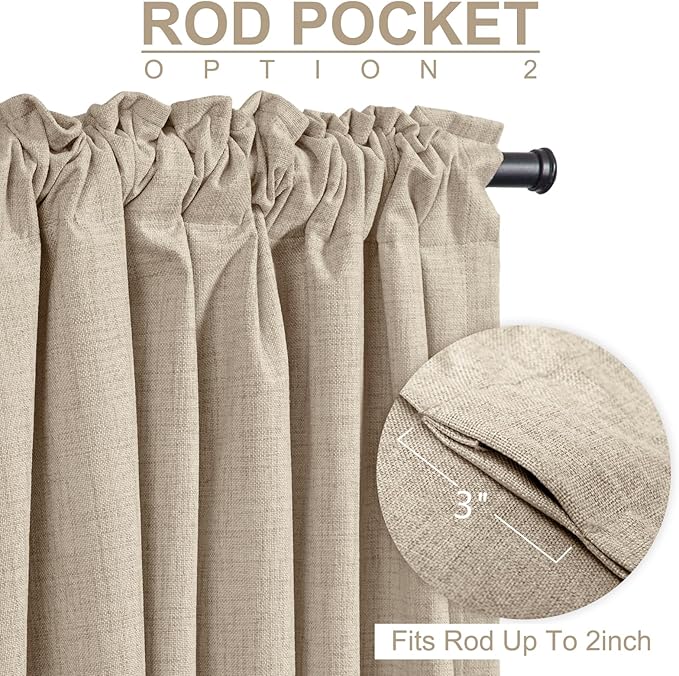 Linen Textured Total Blackout Sliding Door Curtains 84 Inches Long, Oatmeal | - Image 4