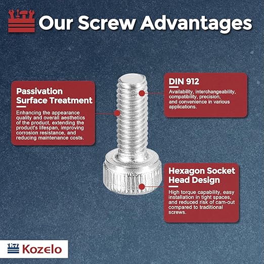 Kozelo 100pcs Socket Head Cap Screws - [M2.5-0.45 x 8mm] 304 Stainless Steel Allen Socket Drive for Electrical Motor 3D Printing Fan Engine Replacement Use, Silver