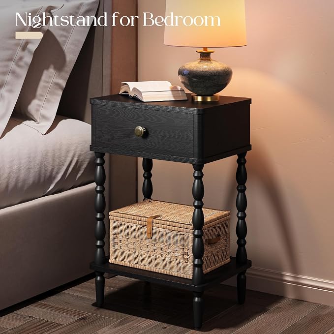 Yoobure Black Nightstand with Drawer - Image 7