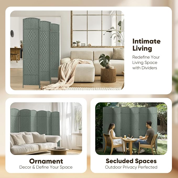 Rattan Room Divider, 6-Panel Folding Privacy Screen 6ft. Extra Wide | Double - Image 7