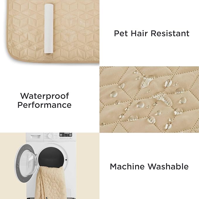 Bedsure 100% Waterproof Couch Cover for Dogs Washable - Non Slip Waterproof Dog Blanket for Couch Sofa, Lightweight Furniture Protector Durable for Pet Cat Puppy with Non-Slip Bottom, Beige, 40x50IN