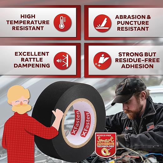 XFasten Wire Harness Tape, 250 Feet Total (5-Set Width), High Temp Wiring Loom Harness, Self-Adhesive Felt Cloth Electrical Tape for Automotive Engines, Noise Dampening, and Cable Protection