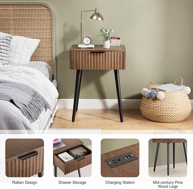 HAIOOU Fluted Mid Century Modern Nightstands Set of 2 - Image 7