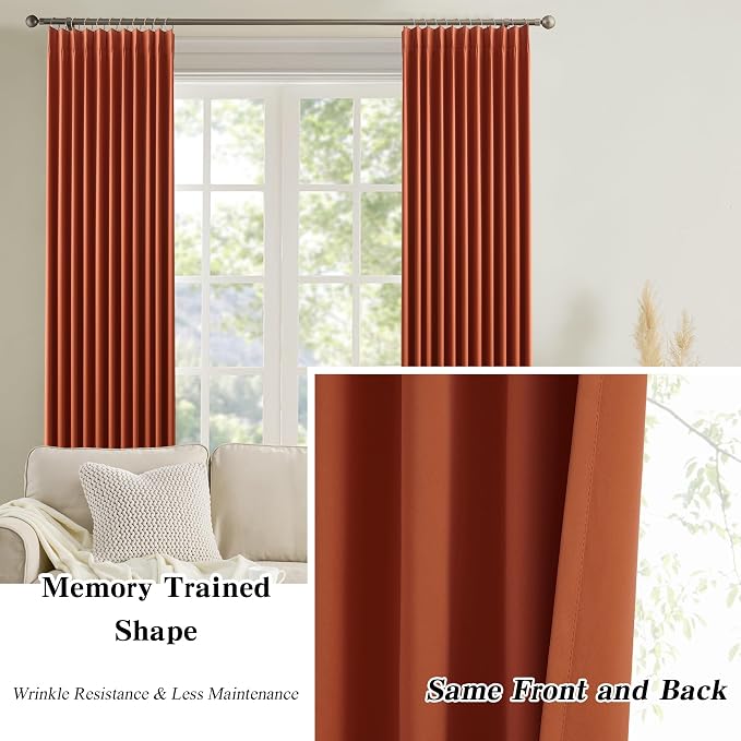 Burnt Orange Window Curtains 72 Inches Long, Fall Block Out Room Darkening - Image 6