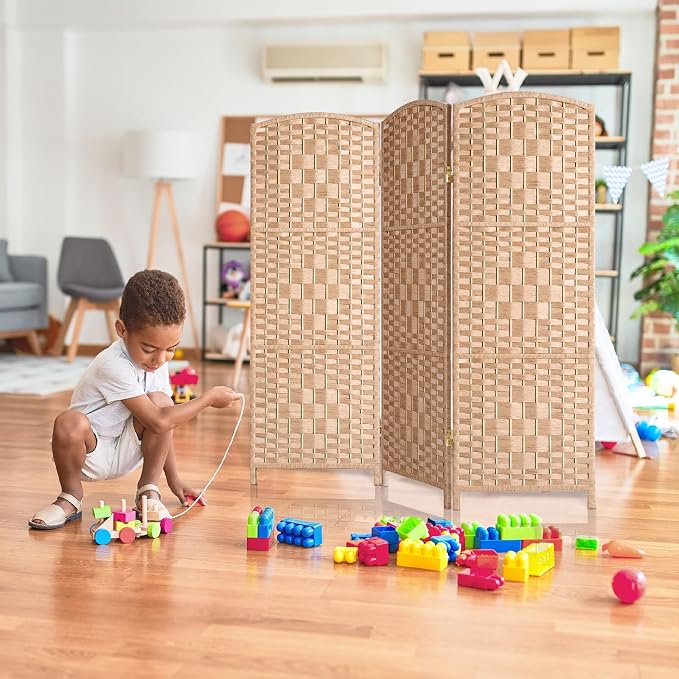 HALLYBEE Short Room Divider, Small Folding Privacy Screens, 3 Panel Natural | - Image 3