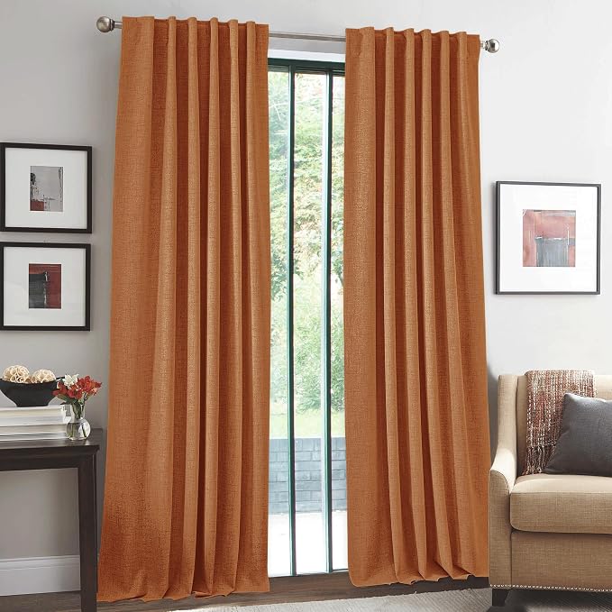 RYB HOME Burnt Orange Total Blackout Curtains 90 Inch Long - Image 2