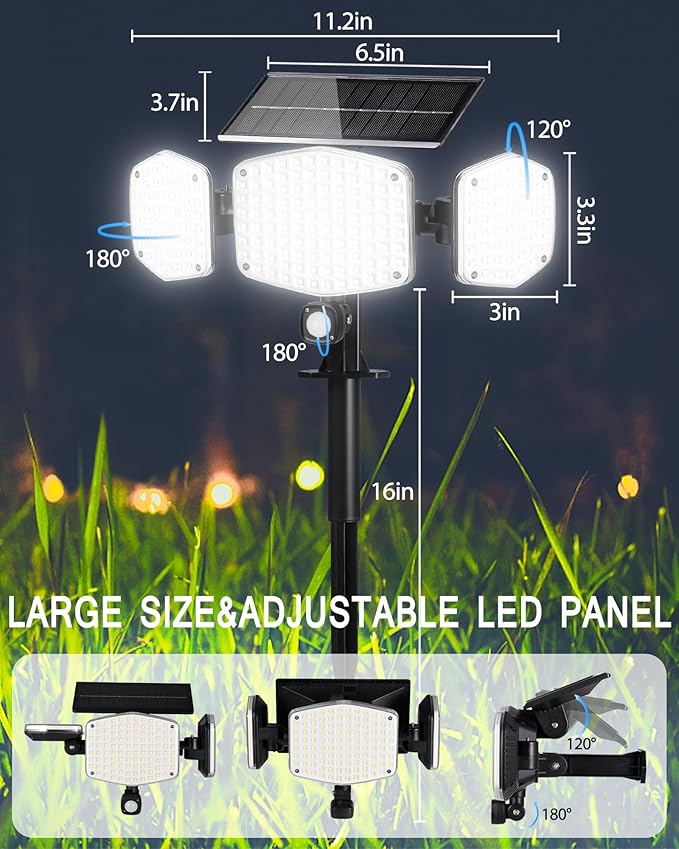 HAARAY Solar Motion Lights Outdoor with Stake, 208 LED 270° Illumination Security Flood Lights for Yrad Garden Pathway, 3 Modes, IP65 Waterproof, In-Ground or Wall Mount