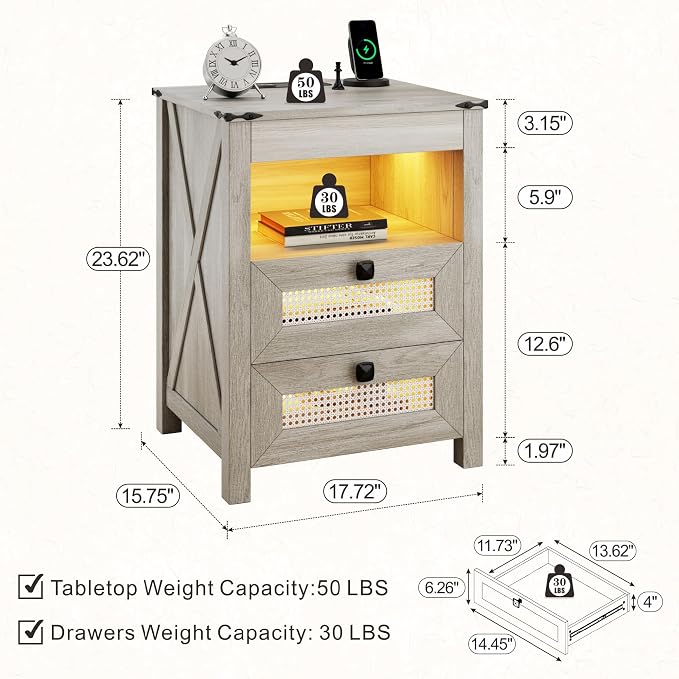 LED Nightstand with Gun Drawer & Charging Station | Human Sensor Lights - Image 2