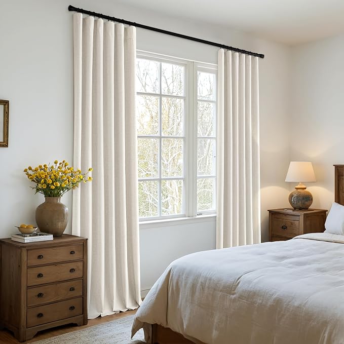 MIULEE 100% Blackout Back Tab Pleat Linen Curtains 50" Wx72 L, Birch | 2 Panels - Image 2