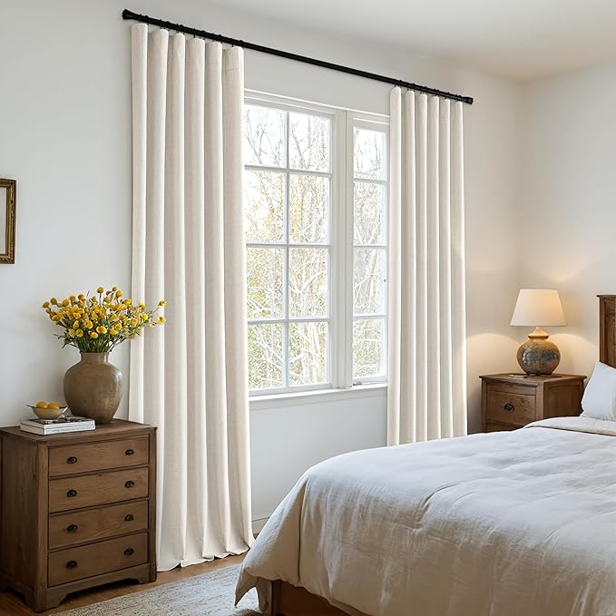 MIULEE 100% Blackout Back Tab Pleat Linen Curtains 50" Wx80 L, Birch | 2 Panels - Image 2