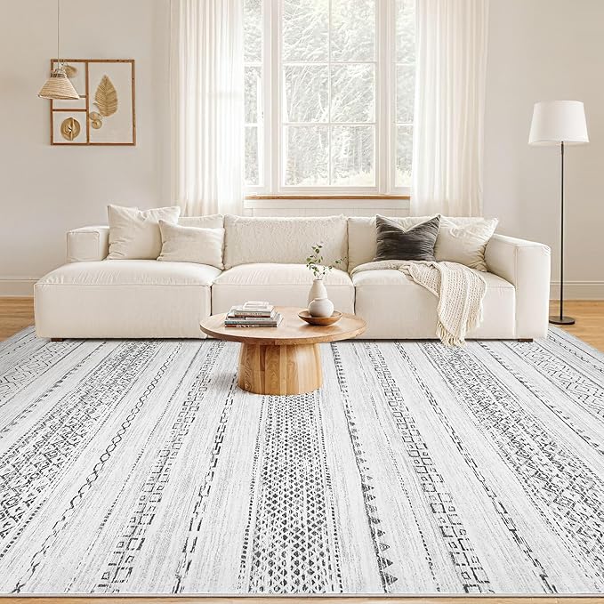 Nakagishi Boho 7x9 Area Rug Living Room Rugs Machine Washable Gray | Soft - Image 4