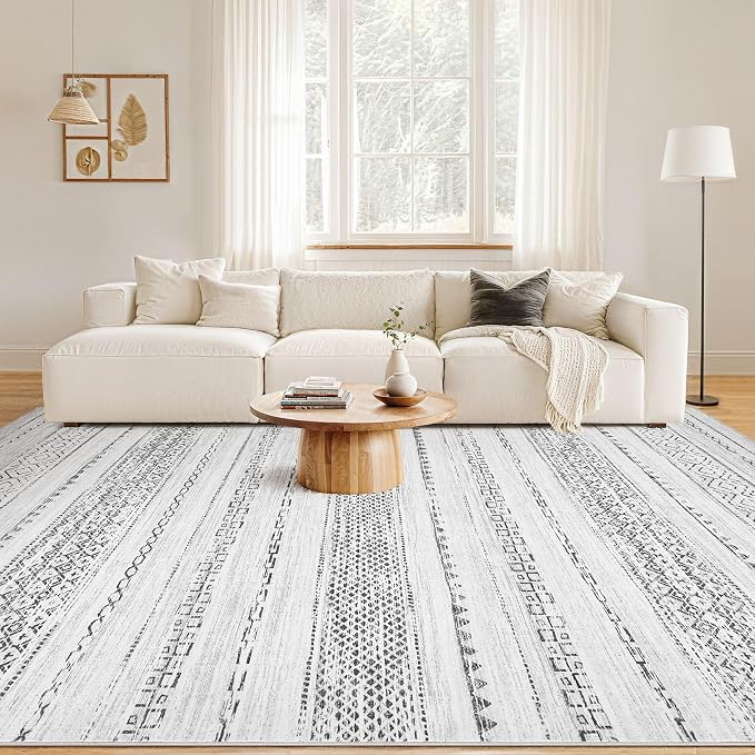 Nakagishi Boho 5x7 Area Rug Living Room Rugs Machine Washable Gray | Soft - Image 4