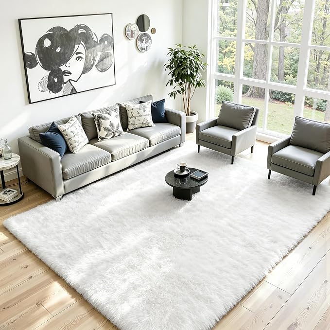 6x9 Fluffy Area Rug for Living Room: Soft Non-Slip White Bedroom Carpet | Ultra - Image 2