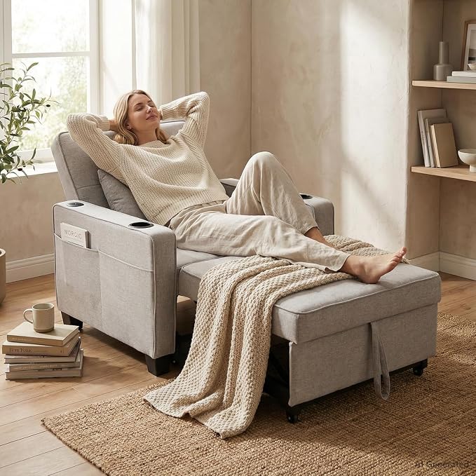 Convertible Sleeper Chair Bed for Adult, Single Pull Out Sofa, USB & Type-C - Image 2