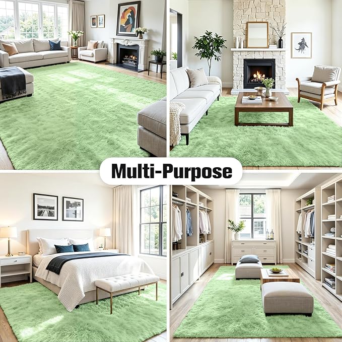 6x9 Fluffy Area Rug for Living Room: Non-Slip Light Green Bedroom Carpet | - Image 9
