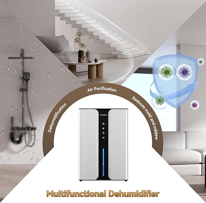 PTHRAOUTA Home Dehumidifier with Drain Hose, (950 sq.ft) 95oz Quiet dehumidifier for Bedroom Bathroom, with Air Reusable Filter Indoor deshumidificador for Basement RV Closet