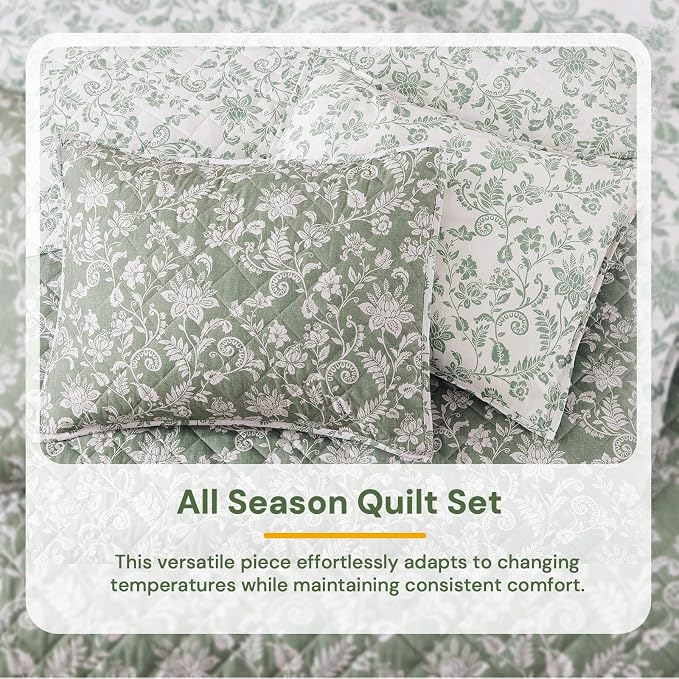 Queen Quilt Set-3 Pieces Soft Bedding Floral Reversible Coverlet | All Seasons - Image 5