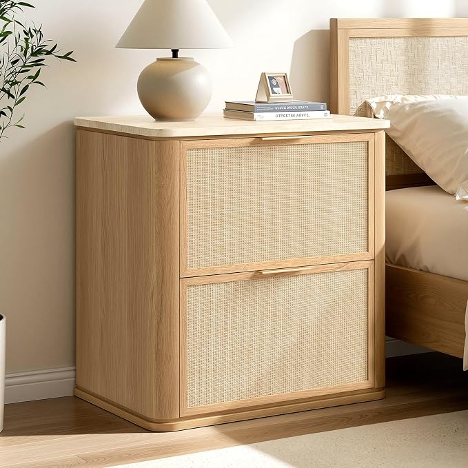 Night Stand, 23.11" W Rattan Nightstand by LogMith