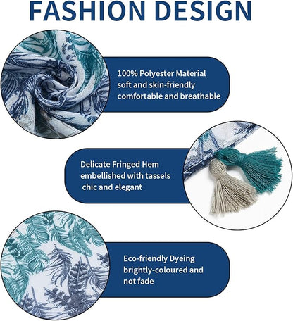 Scarf for Women Lightweight Soft Floral Leopard Printed Scarves Fall Winter Fashion Shawl Wrap with Fringe