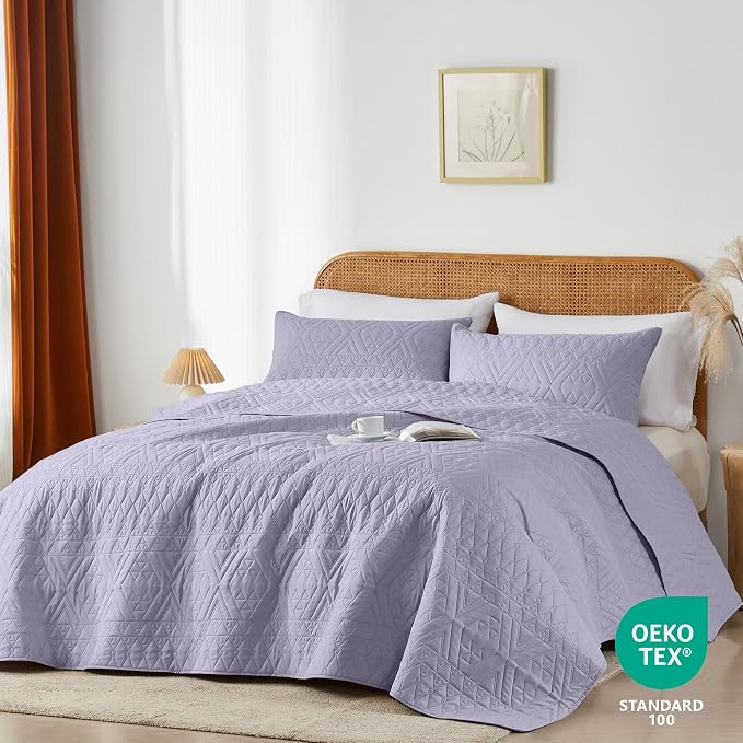 akkialla Full/Queen Size Quilt Bedding Set, Lavender Lightweight Microfiber - Image 2