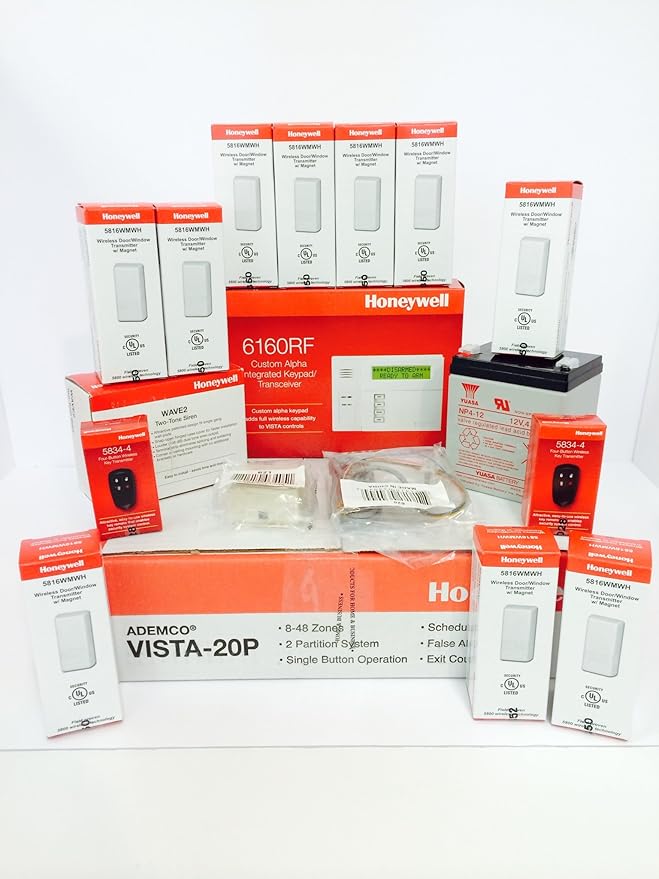 Honeywell Vista 20P, 6160RF, (10) 5816WMWH, (2) 5834-4, Battery, Siren, RJ31X Jack and Cord Kit Package
