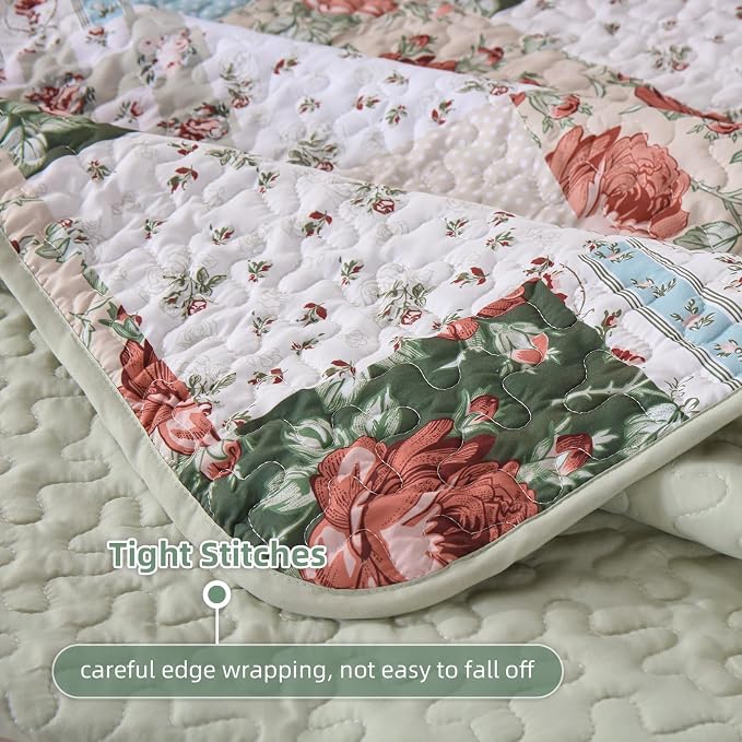 Anibedding Floral Patchwork Quilt Set King Size, Soft Lighweight Farmhouse - Image 5