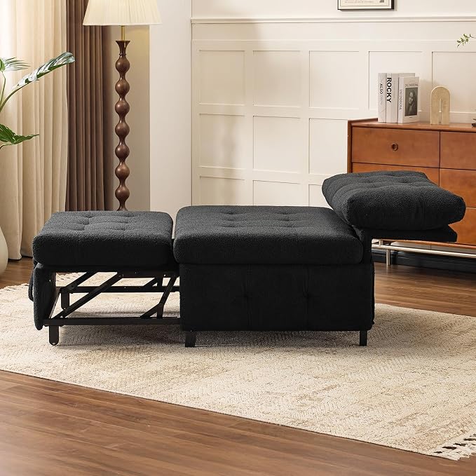 VINGLI Convertible Sofa Bed Tufted Teddy Fleece Sleeper Chair Bed Couch Armless - Image 9
