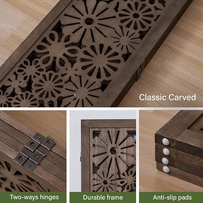 Folding Wood Room Divider Panel, 5.6 FT Tall Daisy-Carved Privacy Screen - Image 2