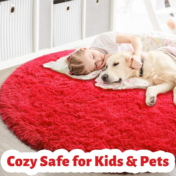 Amdrebio Red Shag Big Round Area Rug 6Ft - Image 4