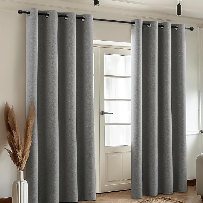 COSVIYA 100% Blackout Dove Grey Linen Curtains & Drapes 63 Inch Length | Light - Image 5