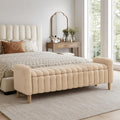 63.4" Cute Teddy Fabric Ribbed King Size End of Bed Bench. | Entryway Ottoman by Aortzio