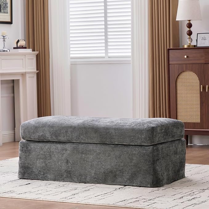 extrasleep Ottoman with Removable Tray, Upholstered Bench with Chenille Fabric - Image 4