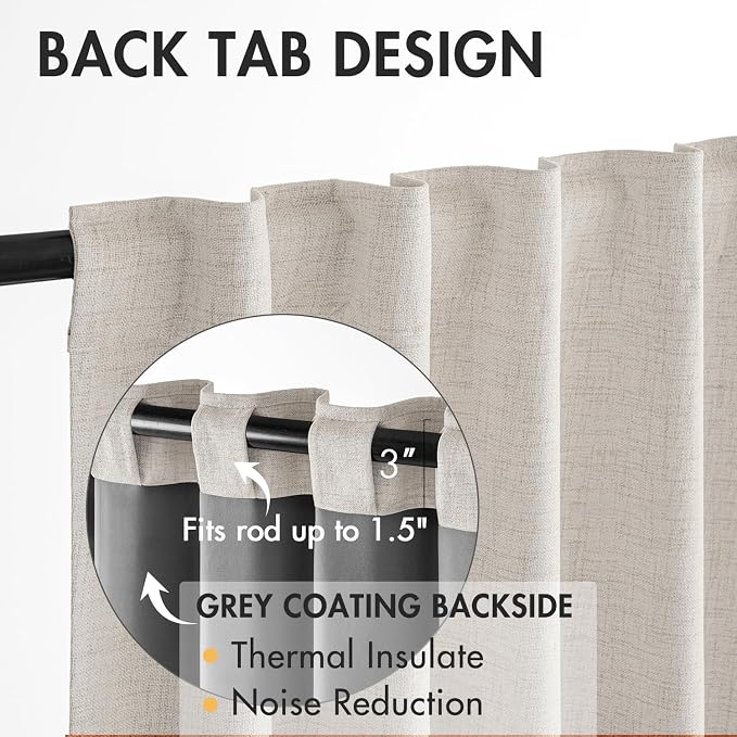 MIULEE 100% Blackout Curtains Linen Curtains & Drapes W52xL96 Inch, Cream | 2 - Image 5