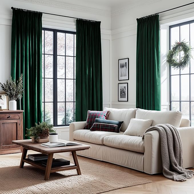 96 Inches Long Green Velvet Curtains - Image 7
